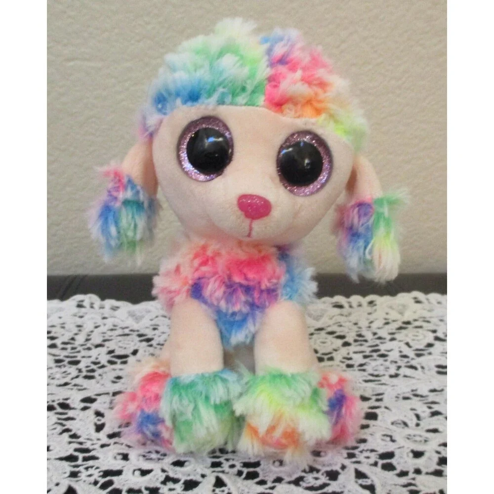 Ty Beanie Boos Rainbow the Poodle Big Pink Sparkle Eyes NO TAG
